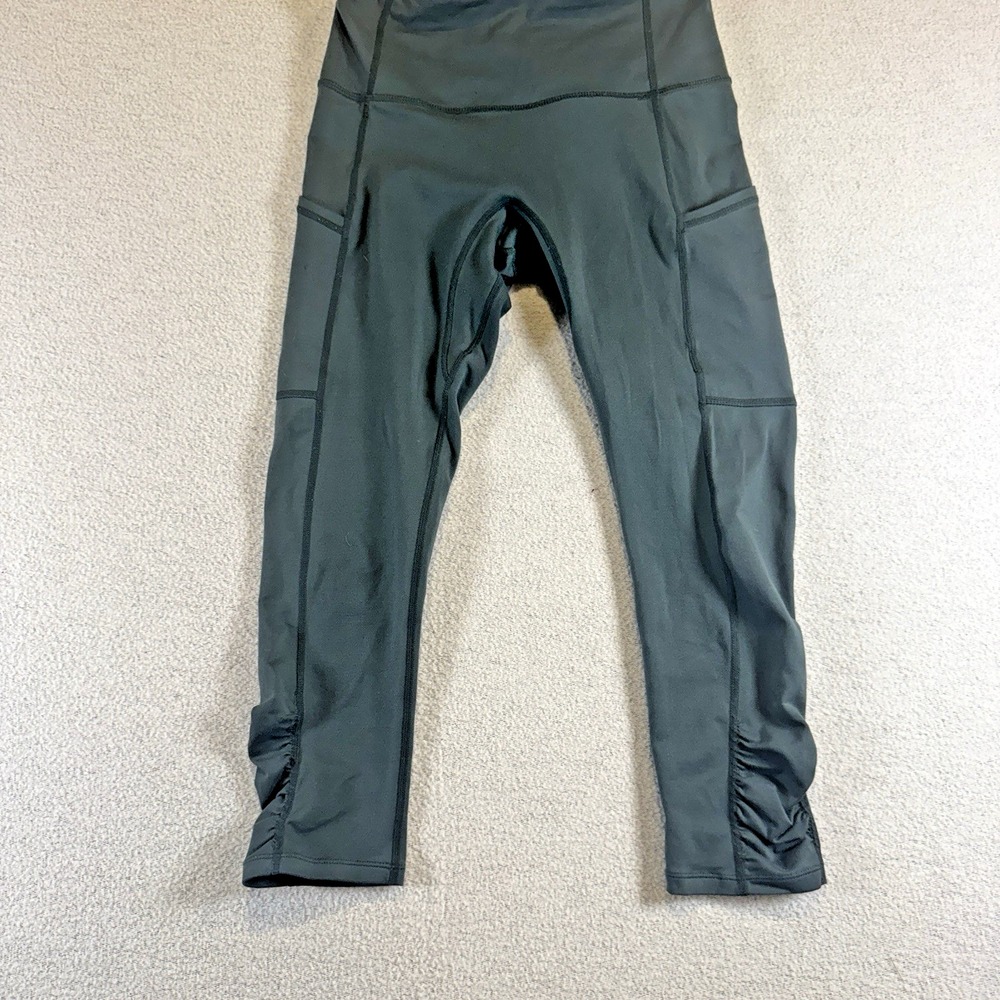 Free‎ People Movement XS Crop Leggings Stone Green Ruched Leg Back Zip Pocket